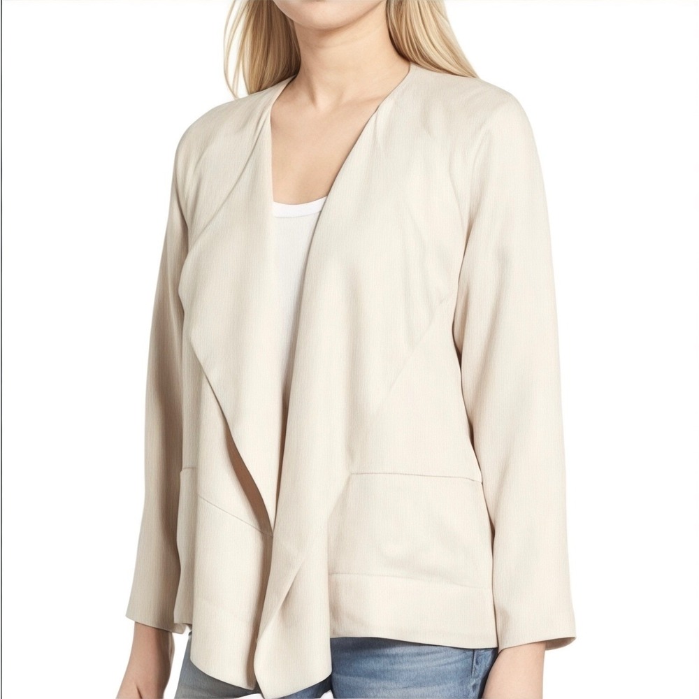 ASTR The Label Drape Opent Front Blazer Jacket Women S Cream Lightweight Office